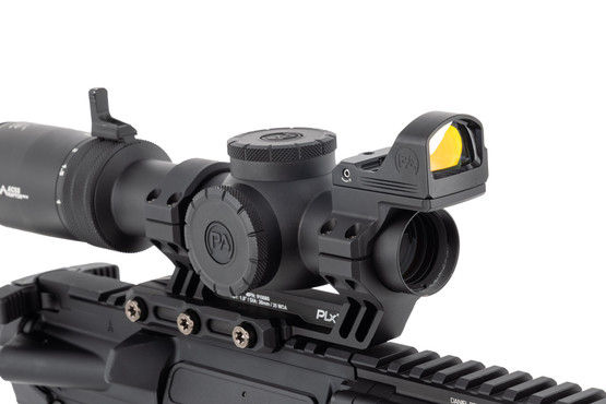 PLx offset red dot mount attached to a rifle
